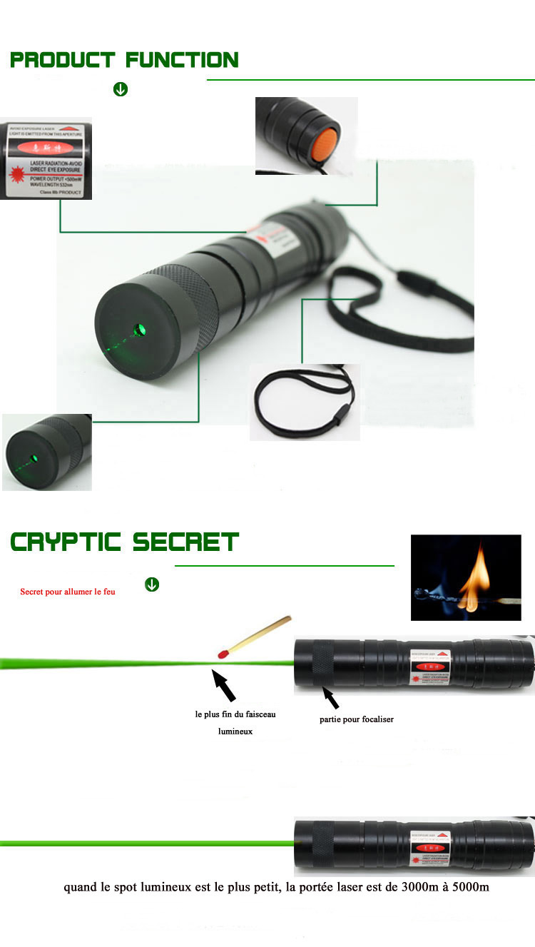 500mw lampe de poche laser vert